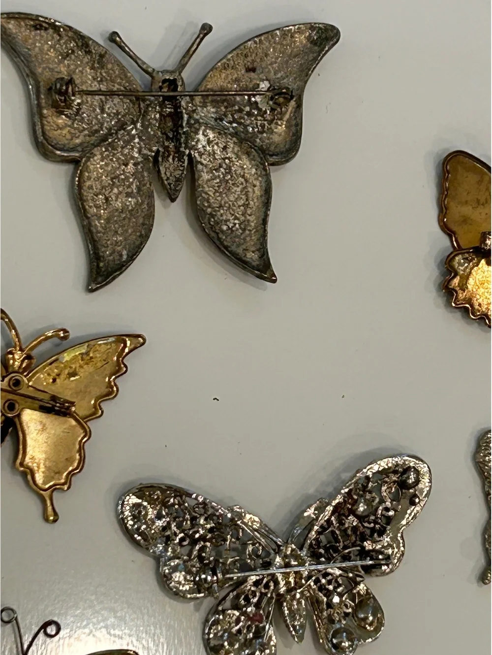 Vintage Butterfly Brooch Pin Lot 6 Pins 1 Hair Clip Enamel Filigree Rhinestone